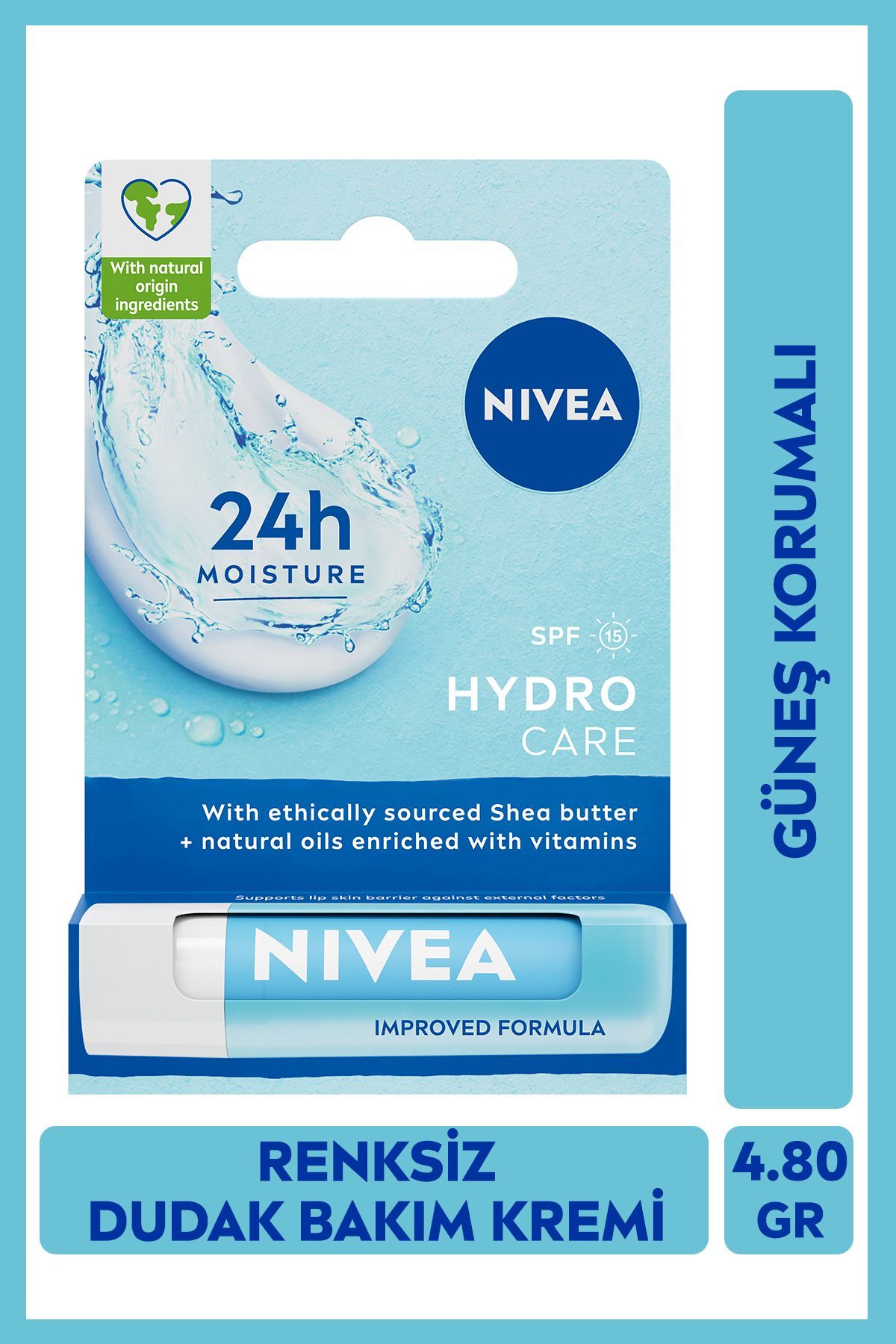 Hydro Care Dudak Bakım Kremi 4.8gr, Gün Boyu Nemlendirici Ve Koruyucu, Spf15, Doğal Yağlar Içerir