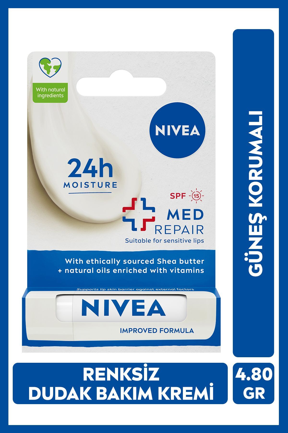 Güneş Koruyucu Renksiz Dudak Bakım Kremi Med Repair 4,8 gr, SPF15, Nemlendirici, Çatlamış Dudaklar