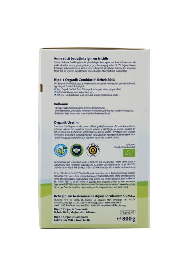 1 Organik Combiotic 800 gr Bebek Sütü