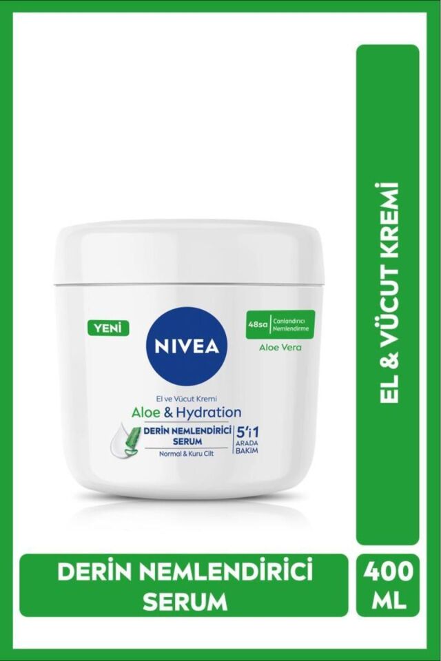 Aloe Vera 5'i 1 Arada El Ve Vücut Kremi 400ml, 48 Saat Nemlendirici Serum, Normal Ve Kuru Ciltler