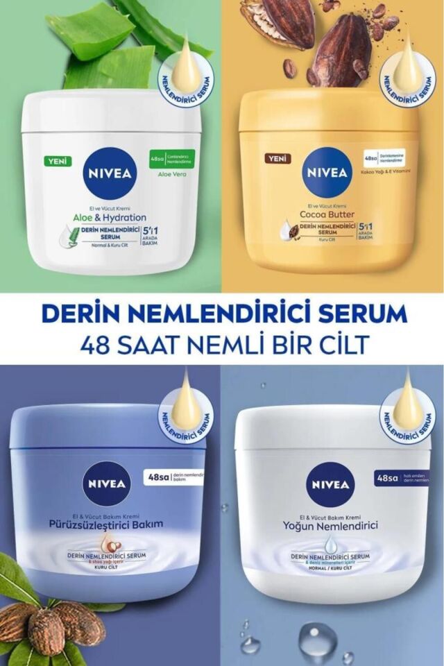 Aloe Vera 5'i 1 Arada El Ve Vücut Kremi 400ml, 48 Saat Nemlendirici Serum, Normal Ve Kuru Ciltler