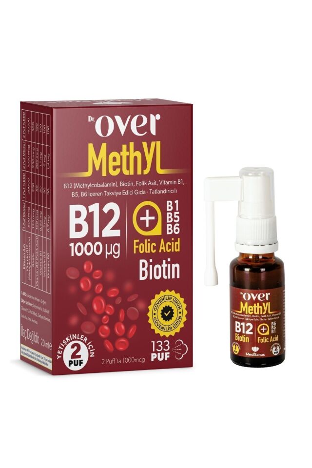 B12 Plus, Methylcobalamin, Biotin, Folik Asit, Vitamin B1, B5, B6 Içeren Tak. Edici Gıda Sprey 20 ml