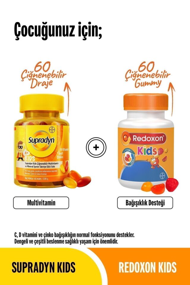 Kids Ve Kids Paketi: 60x2 Çiğnenebilir Draje Ve Gummy, Multivitamin Ve Bağışıklık Destek Set