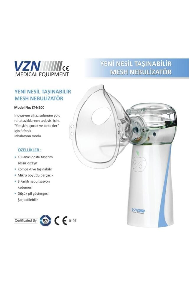 Taşınabilir Yeni Mesh Nebulizatör Şarjlı,kademe Ayarlanabilir 3 Kademeli(LT-N200)