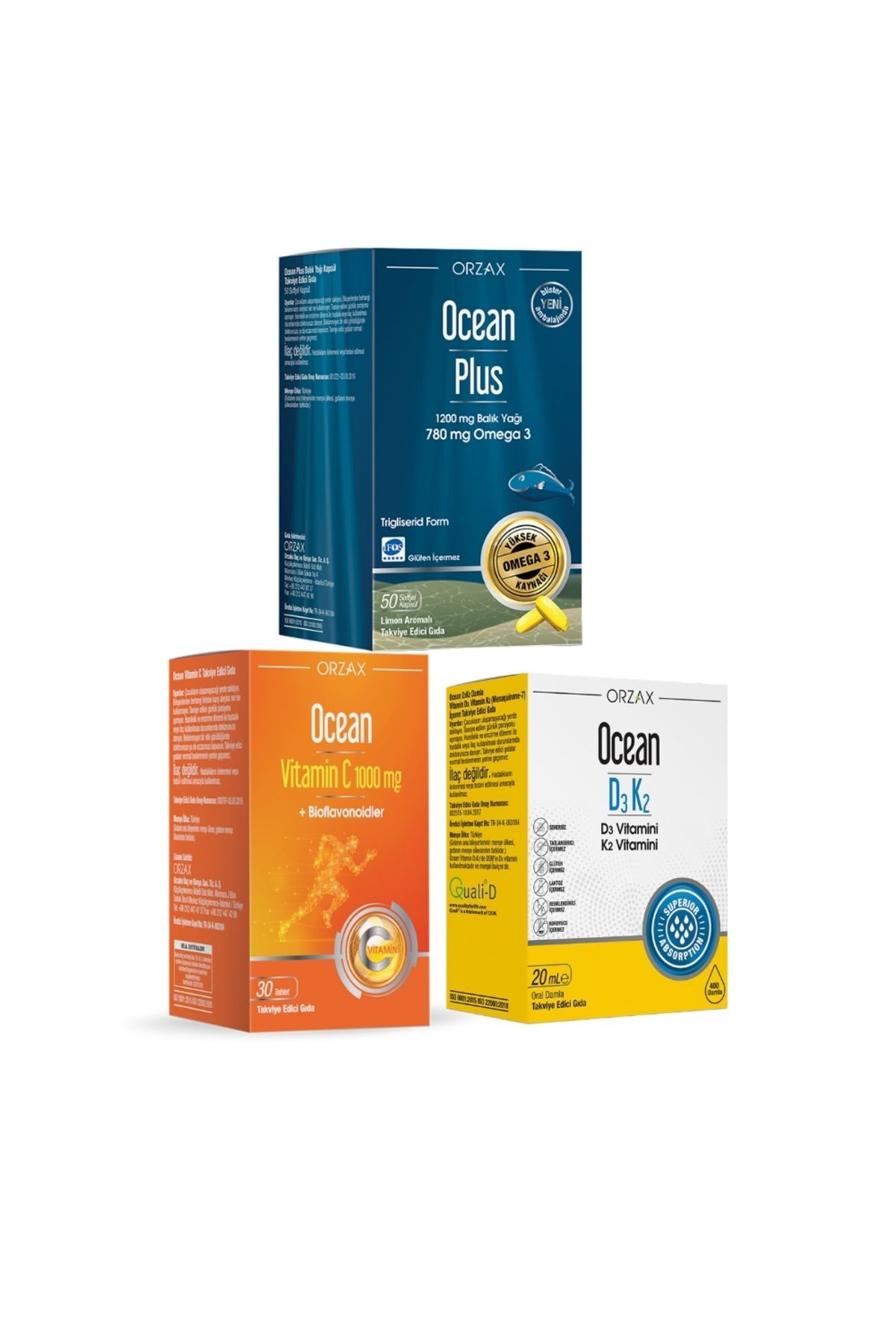 1200mg Balık Yağı + 1000mg C Vitamini + D3k2 Vitamini Damla Avantaj Paketi