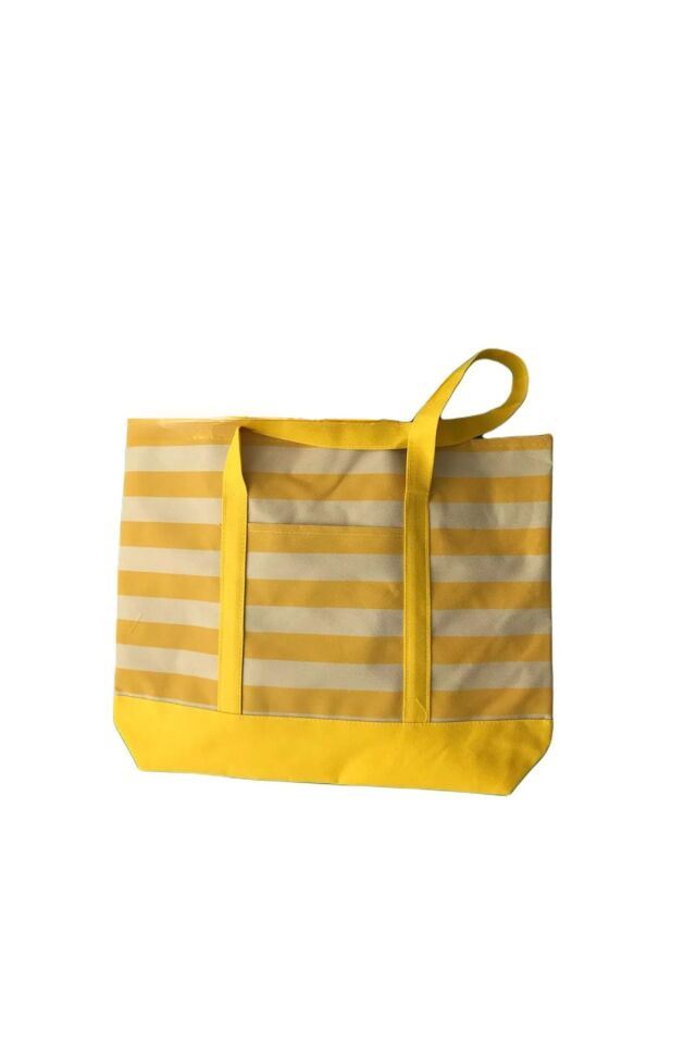 Butik Sarı Çizgili Plaj Çantası 3 Cepli