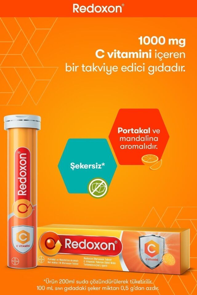 C Vitamini 15 Efervesan Tablet I 1000 Mg C Vitamini Içeren Takviye Edici Gıda