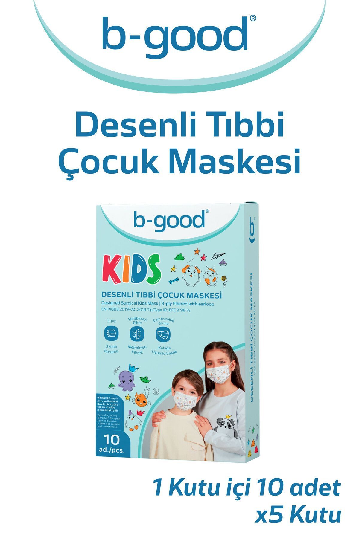 5 Kutu 10'lu Paket B-good Desenli Çocuk Maskesi