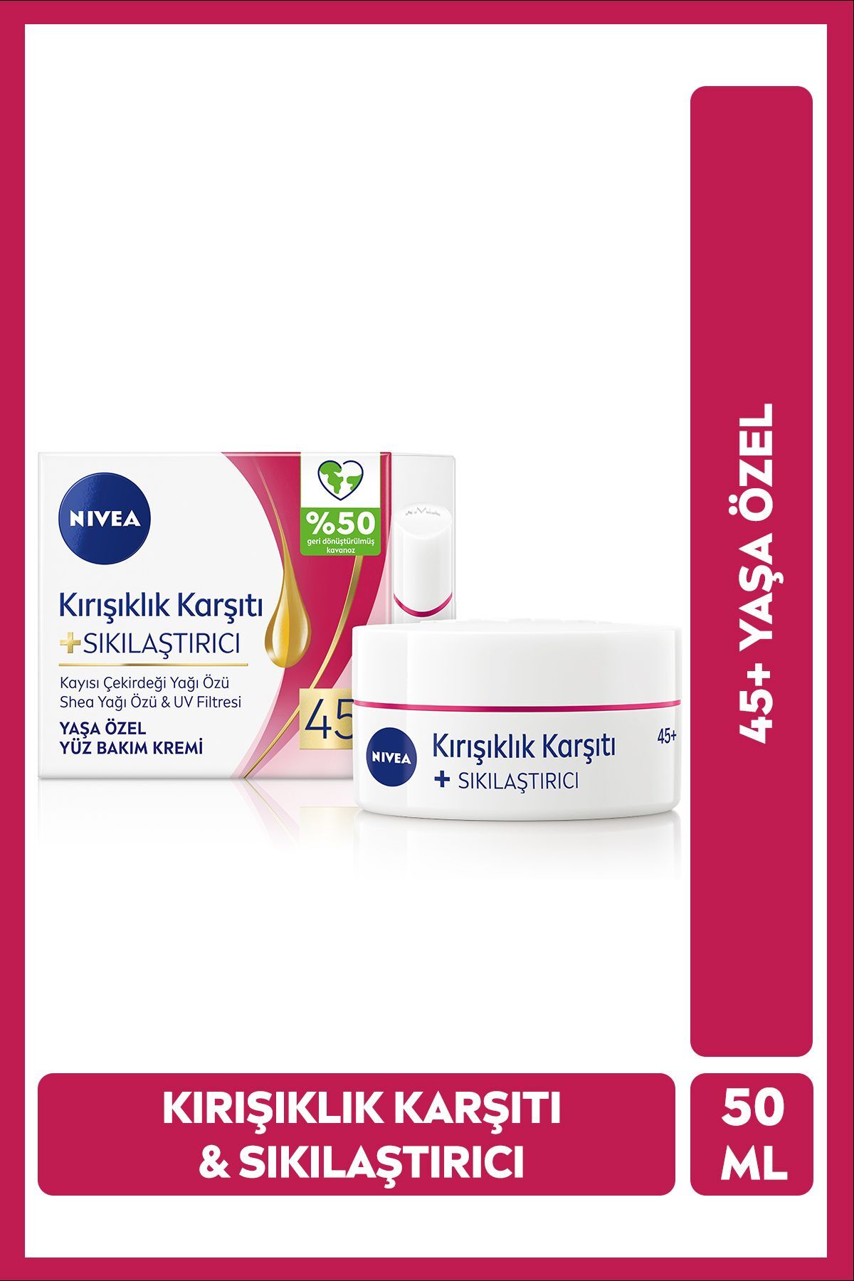 Yaşa Özel Kırışıklık Karşıtı Yüz Bakım Kremi 50ml, Sıkılaştırıcı, Kaz Ayağı Kırışıklığı Giderici