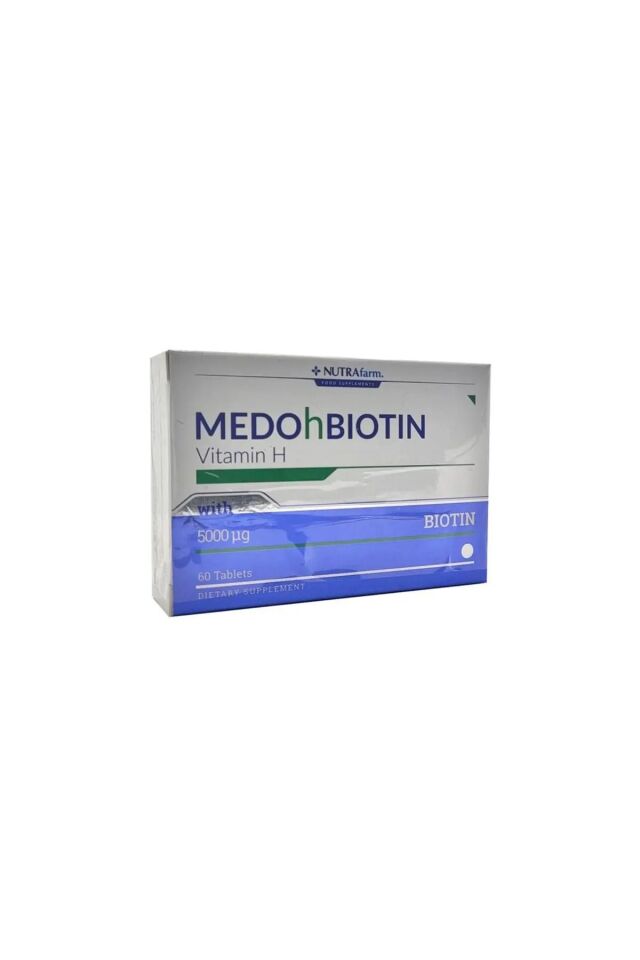 Medohbiotin 5 Mg 60 Tablet (Saç, Cilt ve Tırnak Güçlendirici Vitamin) Biotin Gıda Takviyesi