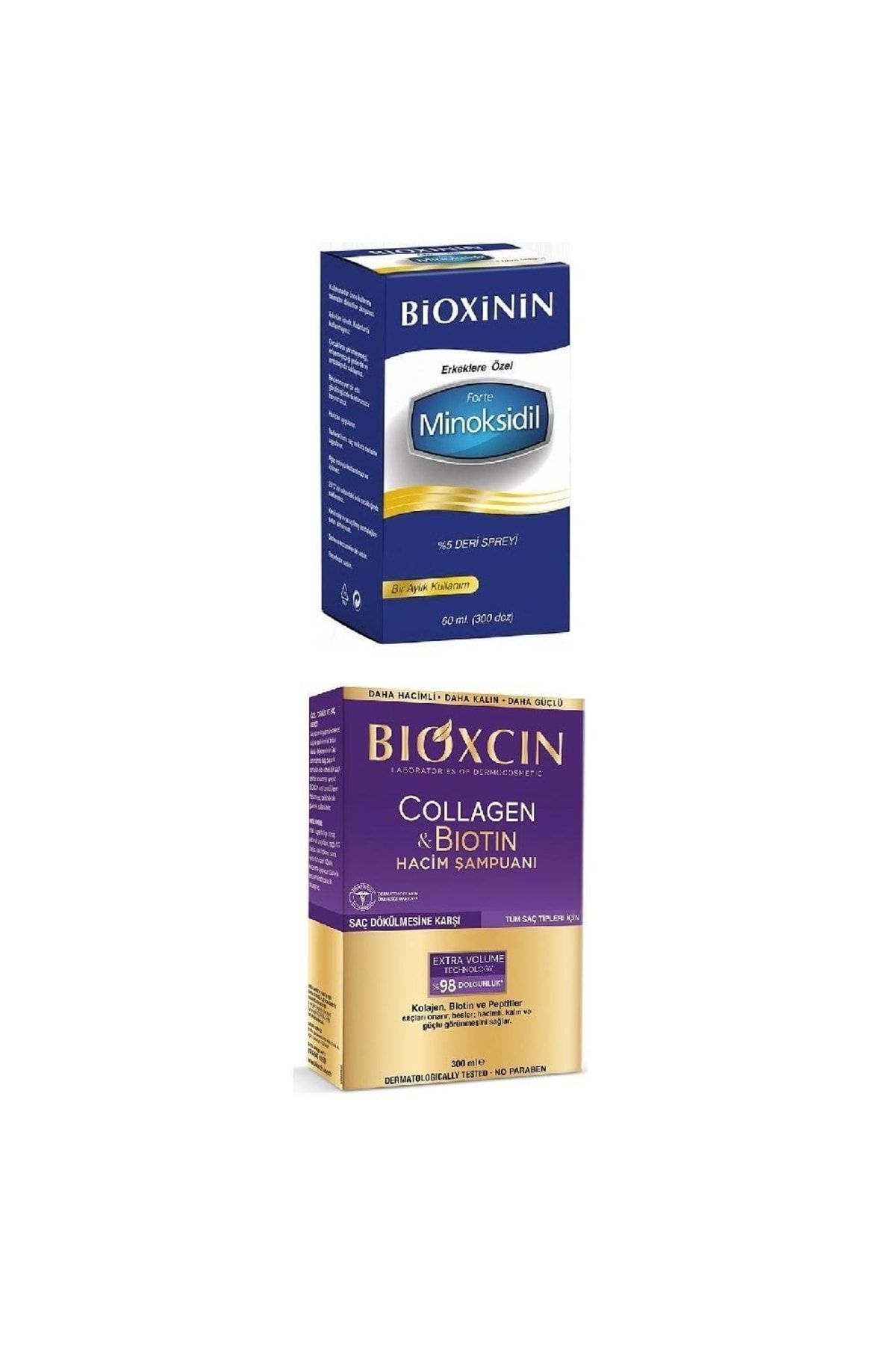 Forte Minoksidil %5 Deri Spreyi 60 Ml + Bioxcin Collagen & Biotin Hacim Şampuanı 300 Ml