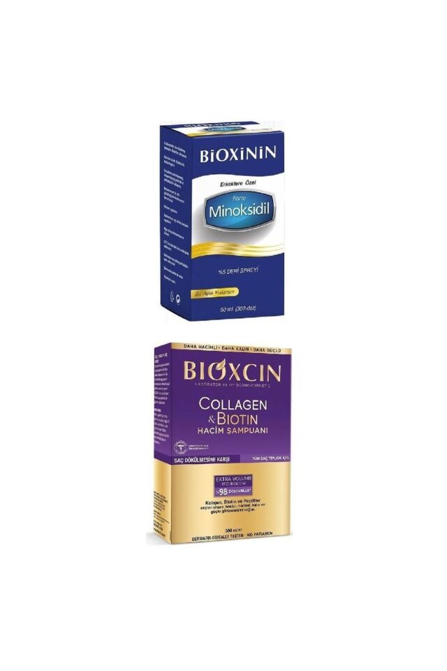 Forte Minoksidil %5 Deri Spreyi 60 Ml + Bioxcin Collagen & Biotin Hacim Şampuanı 300 Ml