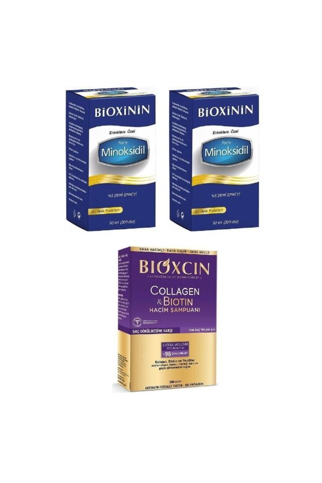 Forte Minoksidil %5 Deri Spreyi 60 Ml 2 Adet + Bioxcin Collagen & Biotin Hacim Şampuanı 300