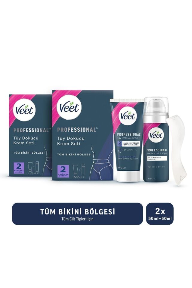 Professional Tüm Bikini Bölgesi Tüy Dökücü Krem Seti Tüm Cilt Tipleri 50ml+50ml X2 Adet