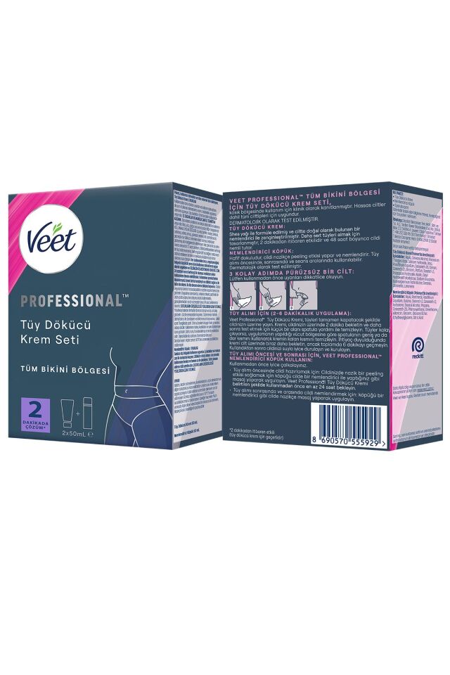Professional Tüm Bikini Bölgesi Tüy Dökücü Krem Seti Tüm Cilt Tipleri 50ml+50ml X2 Adet