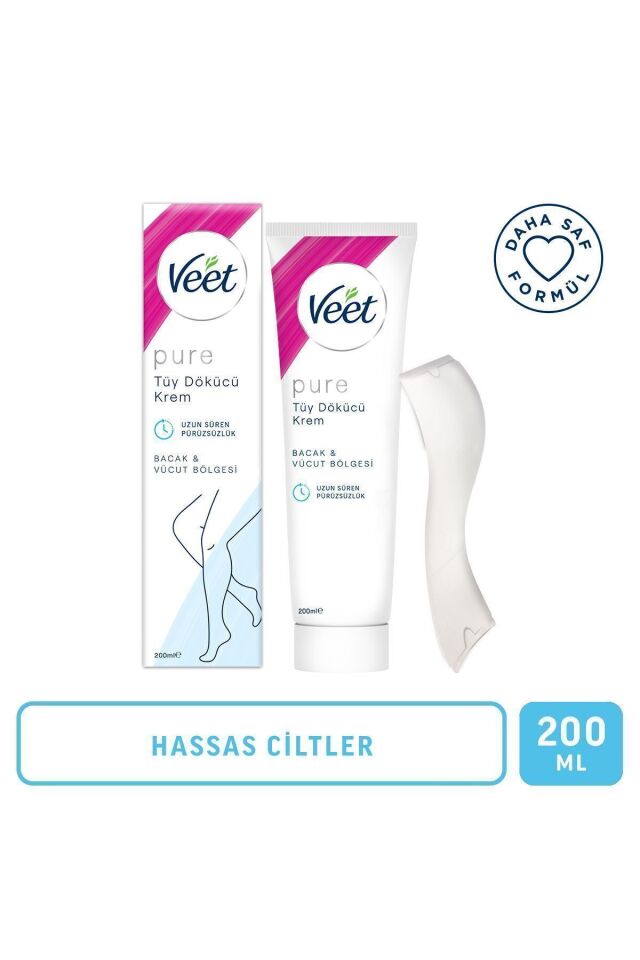 Pure Tüy Dökücü Krem Hassas Ciltler için 200 ml, Amonyaksız Ferah Koku, Daha Saf Formül