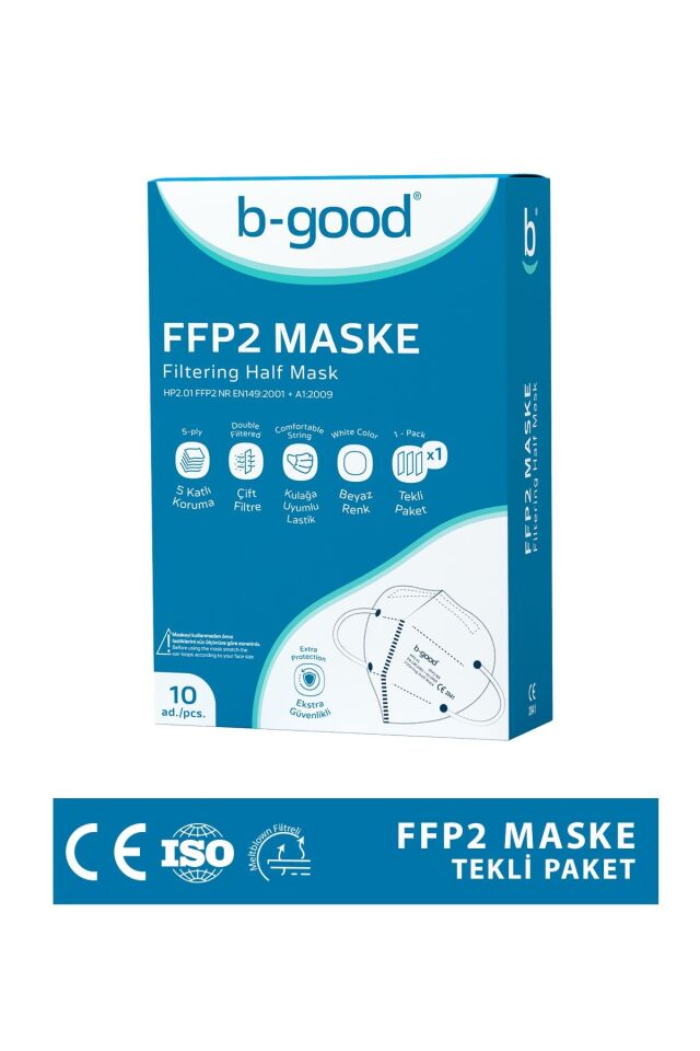 FFP2  Beyaz Maske - 10 Adet (Tekli Paket)