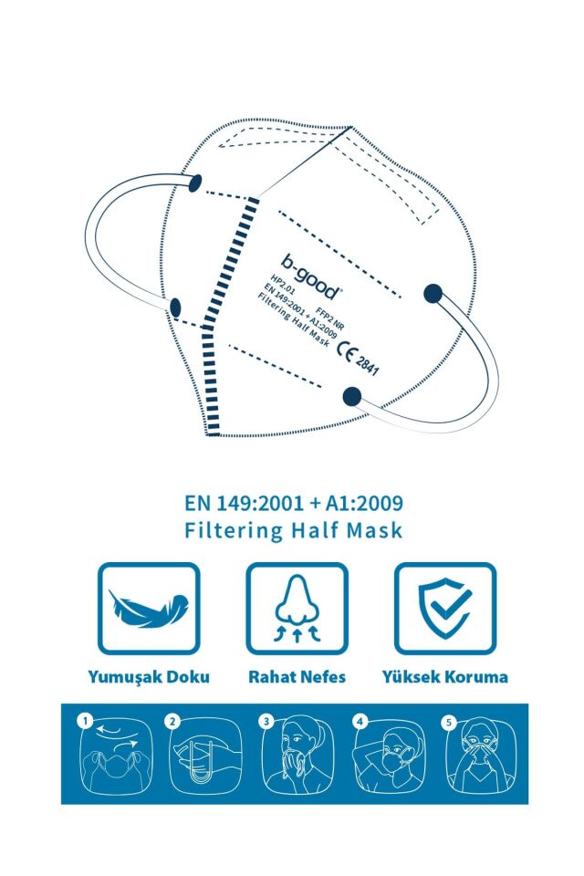 FFP2  Beyaz Maske - 10 Adet (Tekli Paket)
