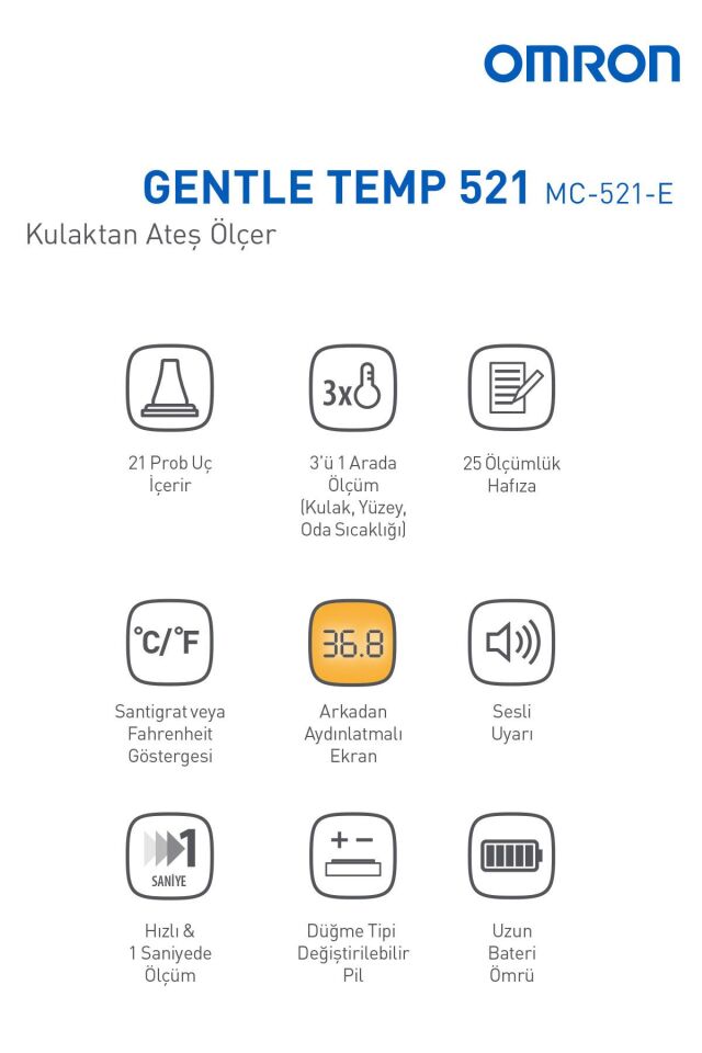 Gentle Temp 521, 3'ü 1 Arada Kulaktan Ateş Ölçer