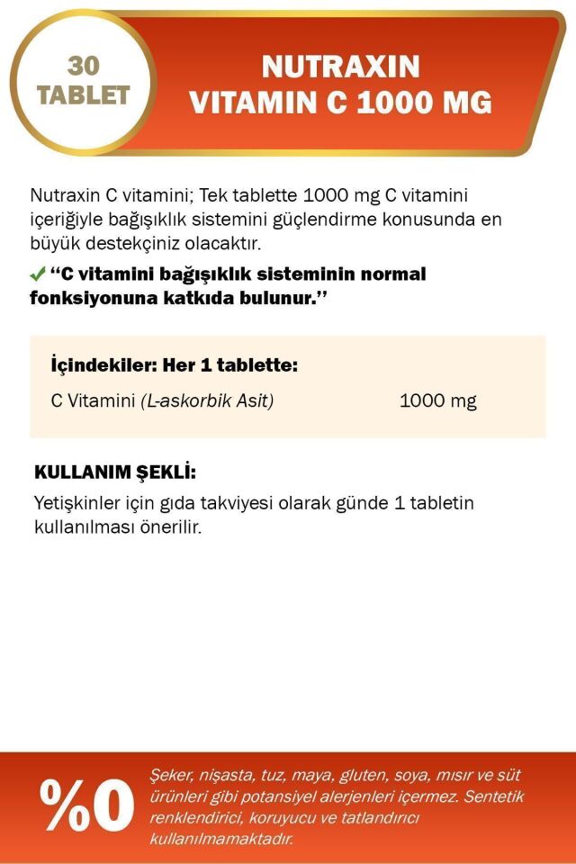 C Vitamin 1000 Mg - C Vitamini Deposu Zaman Salınımlı 30 Tablet