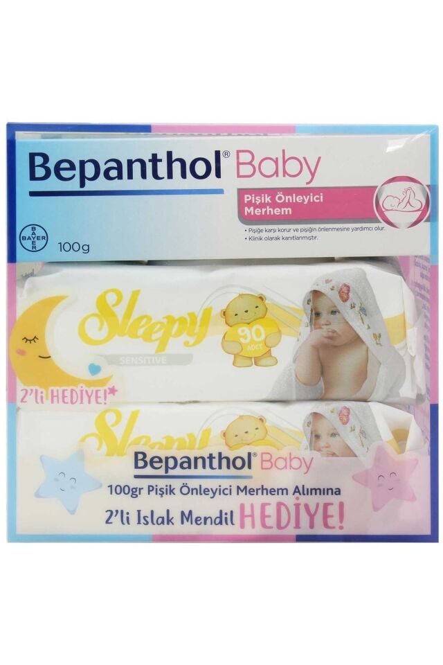 Baby Pişik Önleyici Merhem 100 gr 2 Paket Sleepy Sensitive Islak Havlu 90 Lı Hediye 8699