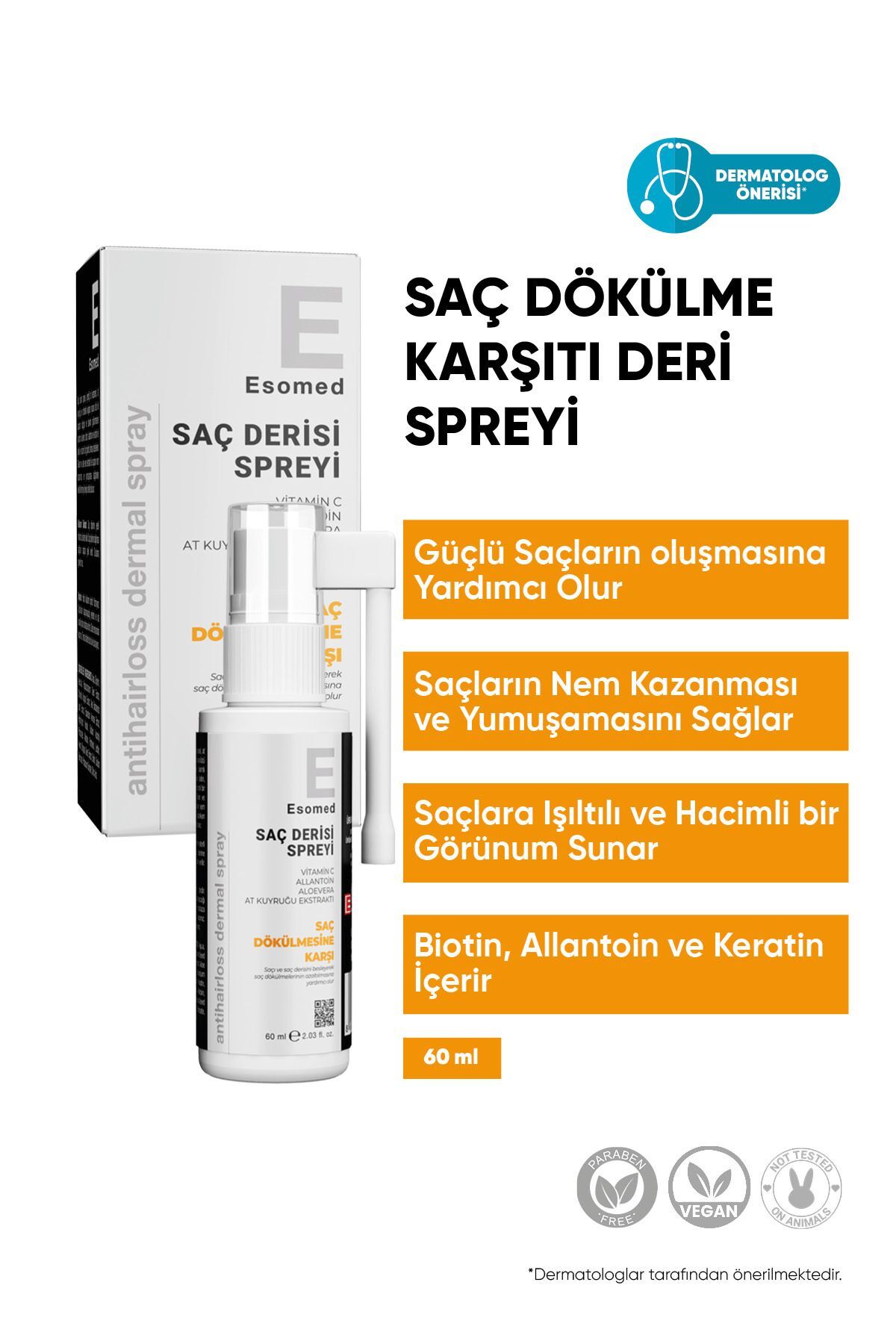 Saç Dökülme Karşıtı, Bitkisel Ve Besleyici Saç Bakım Spreyi 60 Ml