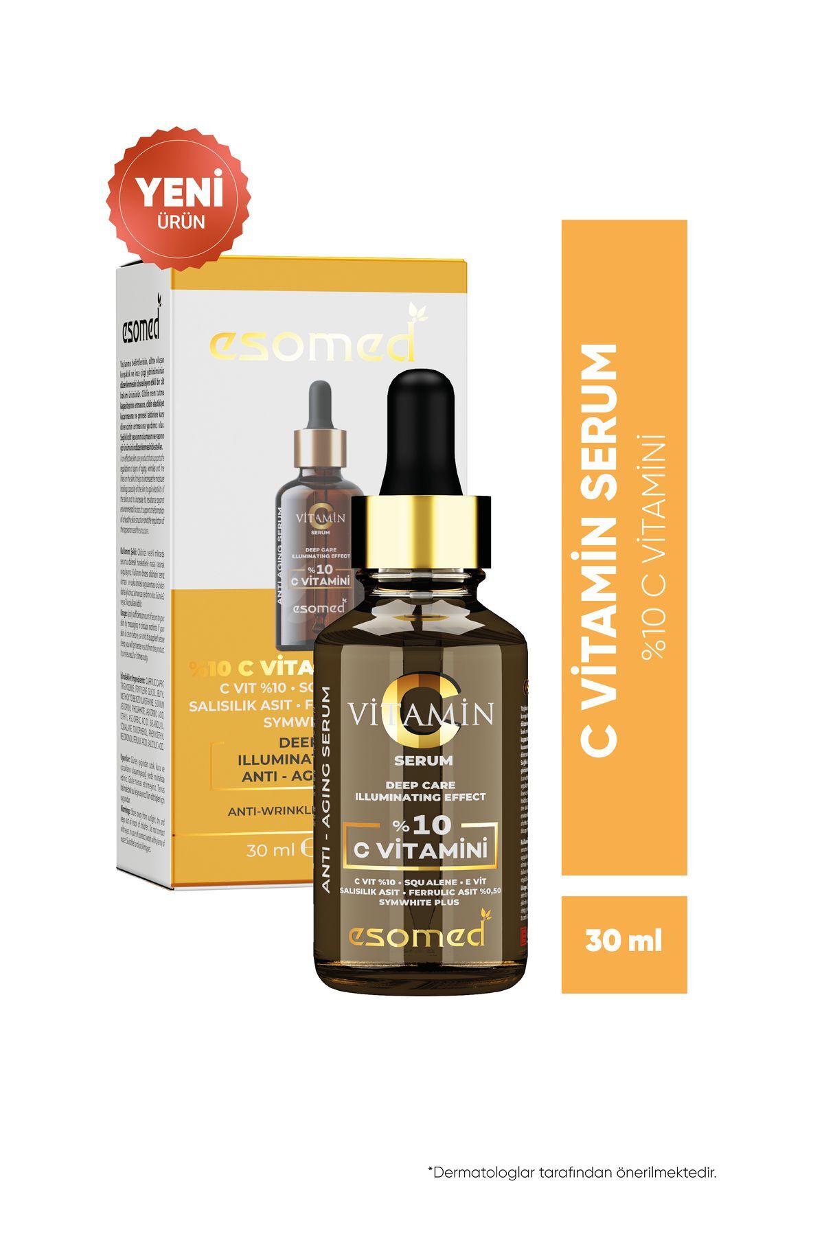 Kırışıklık Karşıtı C Vitamini Serum C VİT %10, SQUALENE, E VİT, SALİSİLİK ASİT, FERULİK ASİT %0,50