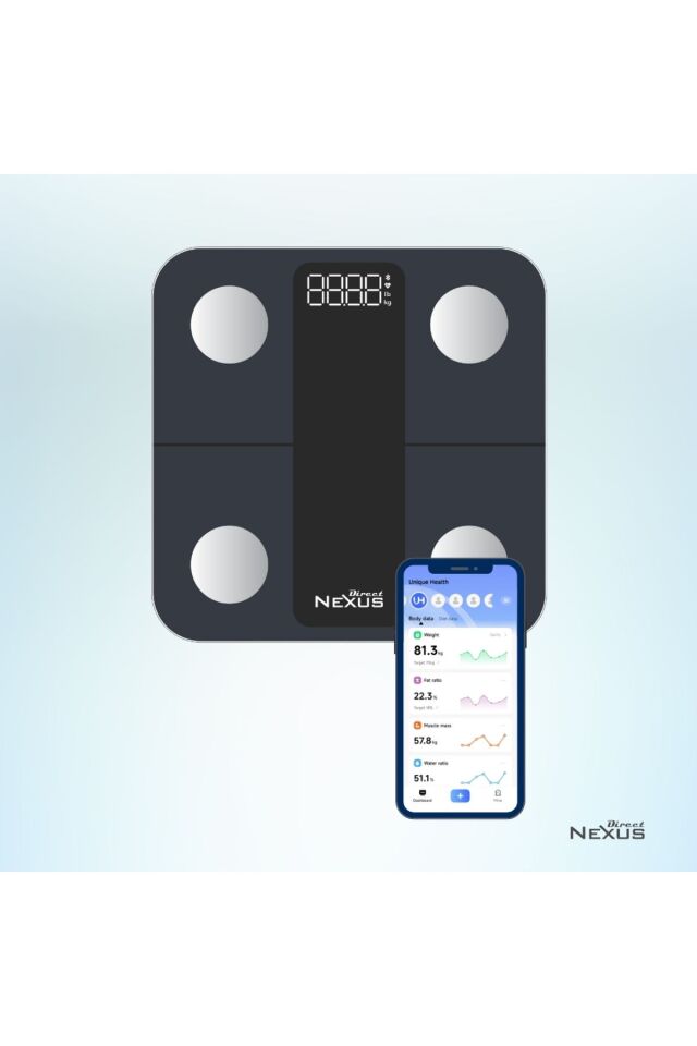 Vücut Kitle Indeksi Ölçüm Baskülü Dijital Lcd Ekranlı Akıllı Telefon Bağlantılı Ve Hassas Ölçüm