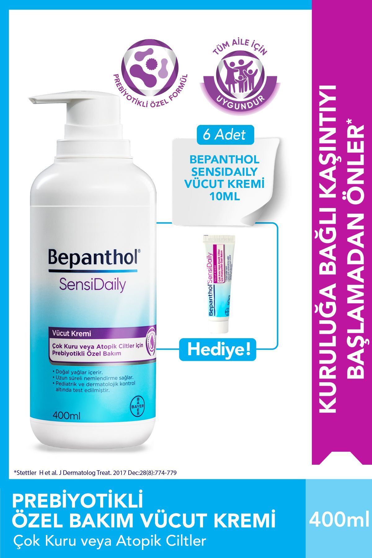 Sensidaily Günlük Yoğun Nemlendirici Vücut Bakım Kremi  400 ml 6 Adet Seyahat Boy 10 gr Hediyeli
