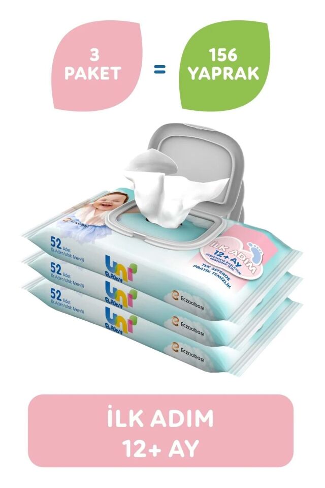 Islak Havlu Mendil 52 Yaprak Ilk Adım (3 LÜ PK) 156 Yaprak