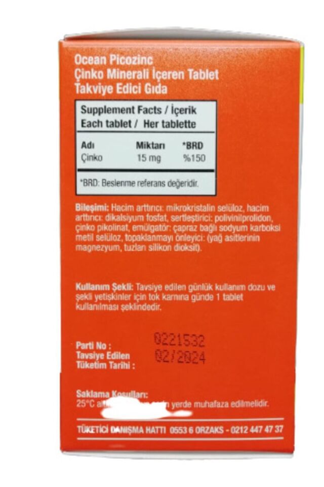 Picozinc Çinko Takviyesi 15 Mg 45 Tablet