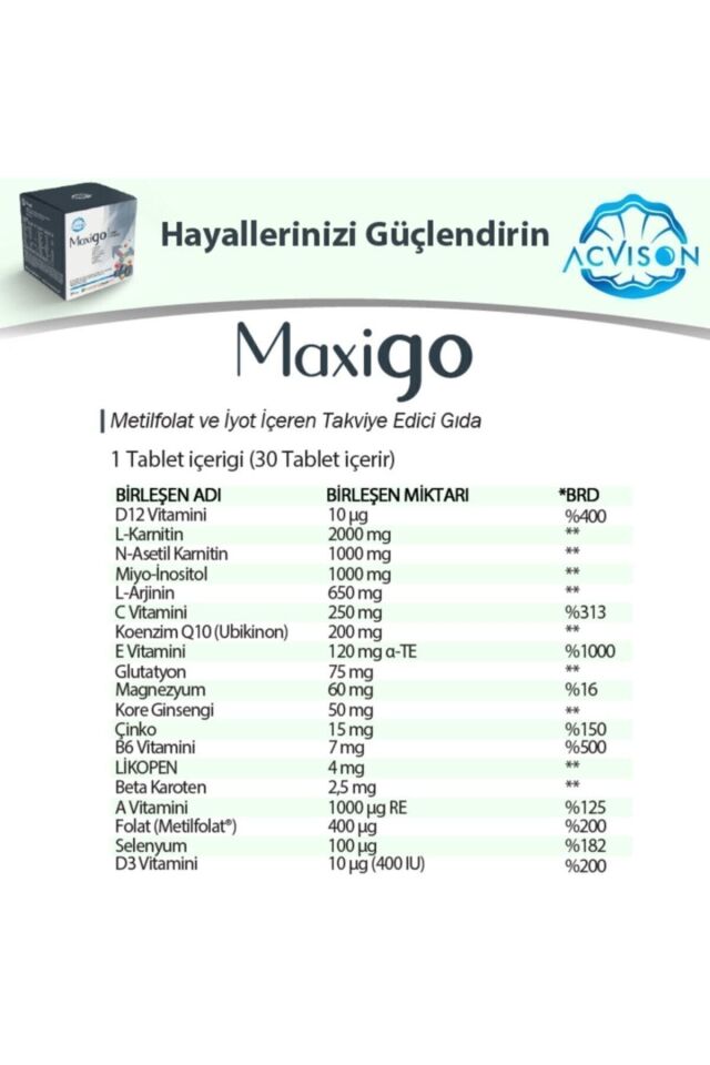 Maxigo Erkeklere Özel L-karnitin L-arjinin Koenzim Q10 Kore Ginsengi Içeren Multivitamin 30 Saşe