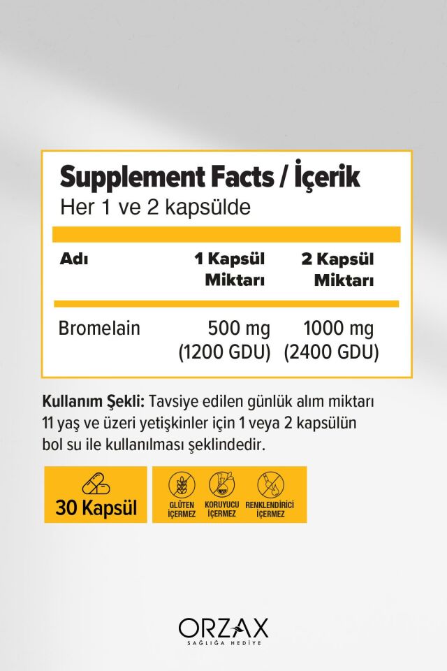 Bromelain 500 Mg - 30 Kapsül