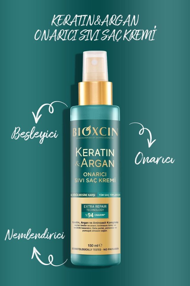 Keratin & Argan Onarıcı Şampuan 300ml + Kertin Argan Sıvı Saç Bakım Kremi
