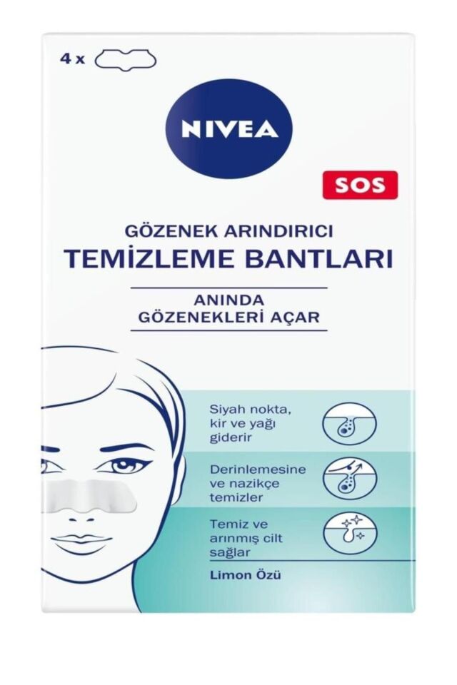 Siyah Nokta Temizleyici Burun T-Bant, Gözenek Arındırıcı, Derinlemesine Temizlik, Limon Özü, 4 Adet