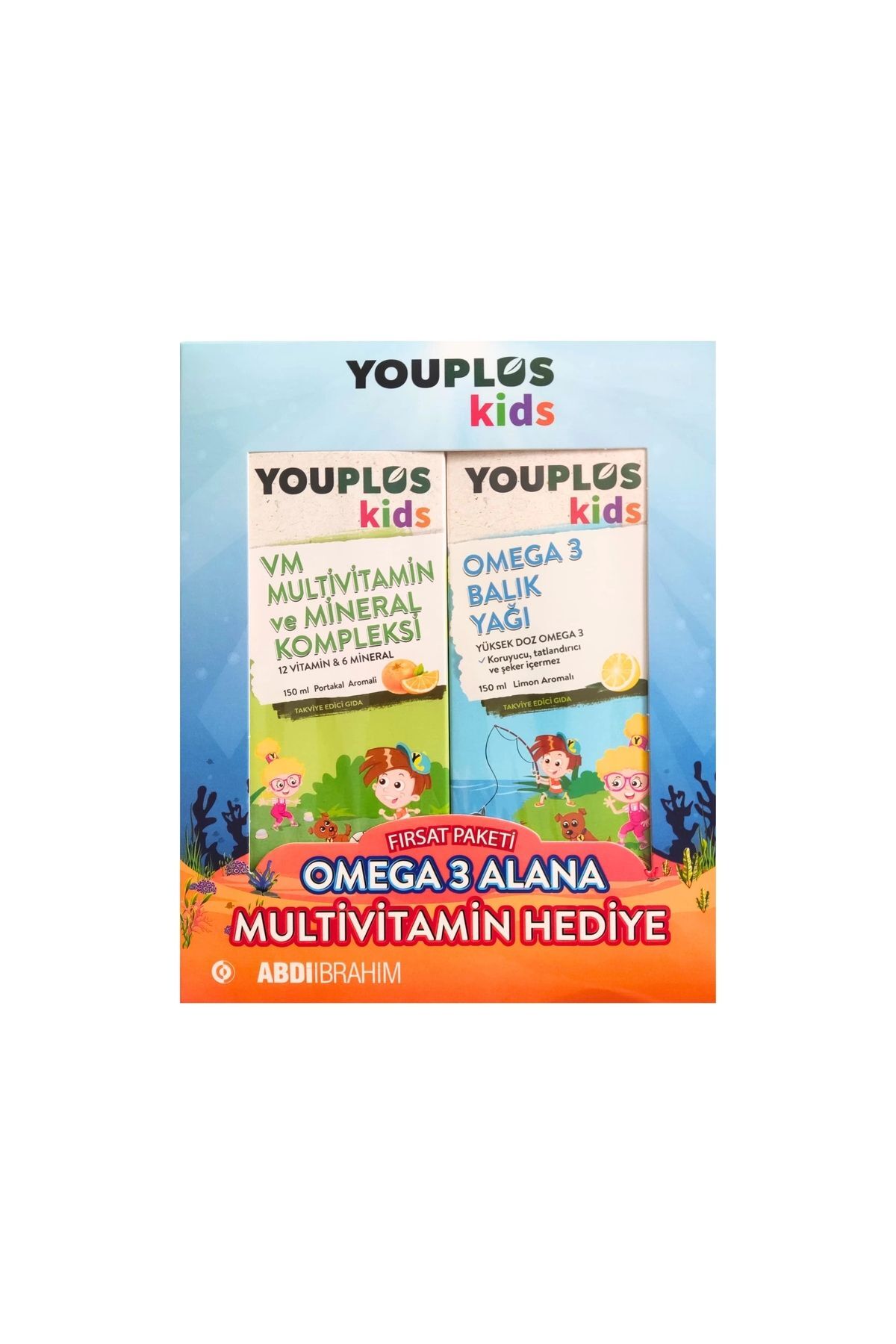 Youplus Kids Vm Multivitamin Ve Mineral Kompleksi 150 Ml + Youplus Kids Omega-3 150 Ml