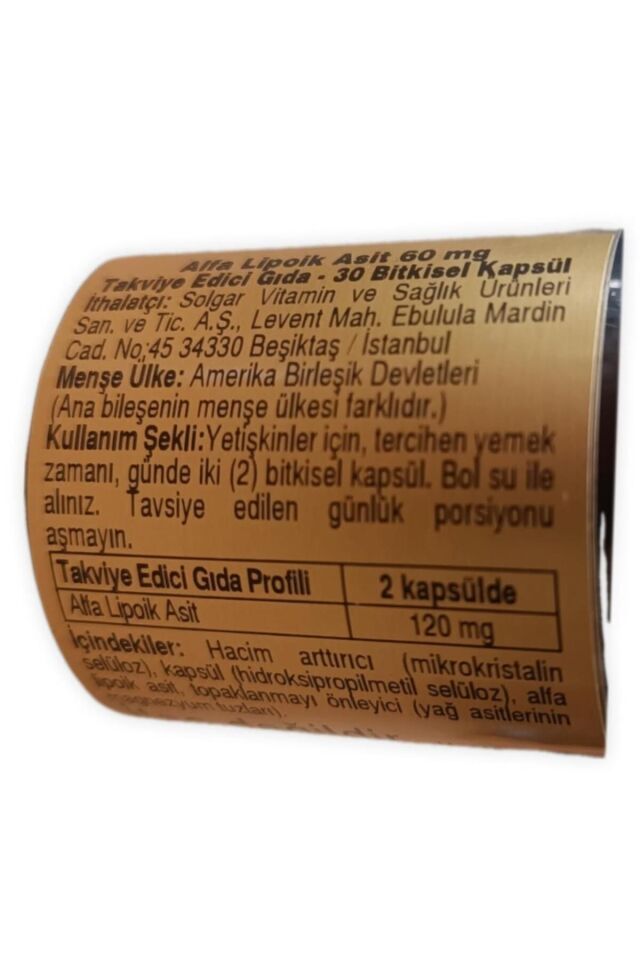 Alpha Lipo Acid 60 Mg 30 Kapsül