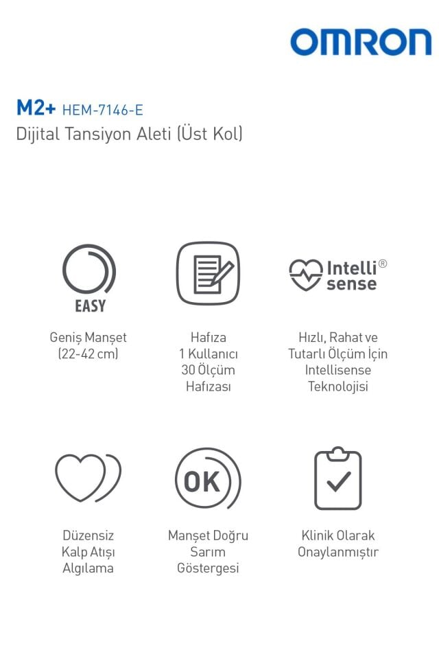 M2+ 30 Ölçüm Hafızalı Geniş Manşetli Üst Koldan Ölçer Dijital Tansiyon Aleti HEM-7146-E