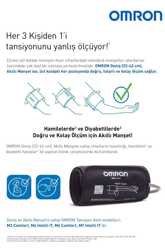 M2+ 30 Ölçüm Hafızalı Geniş Manşetli Üst Koldan Ölçer Dijital Tansiyon Aleti HEM-7146-E