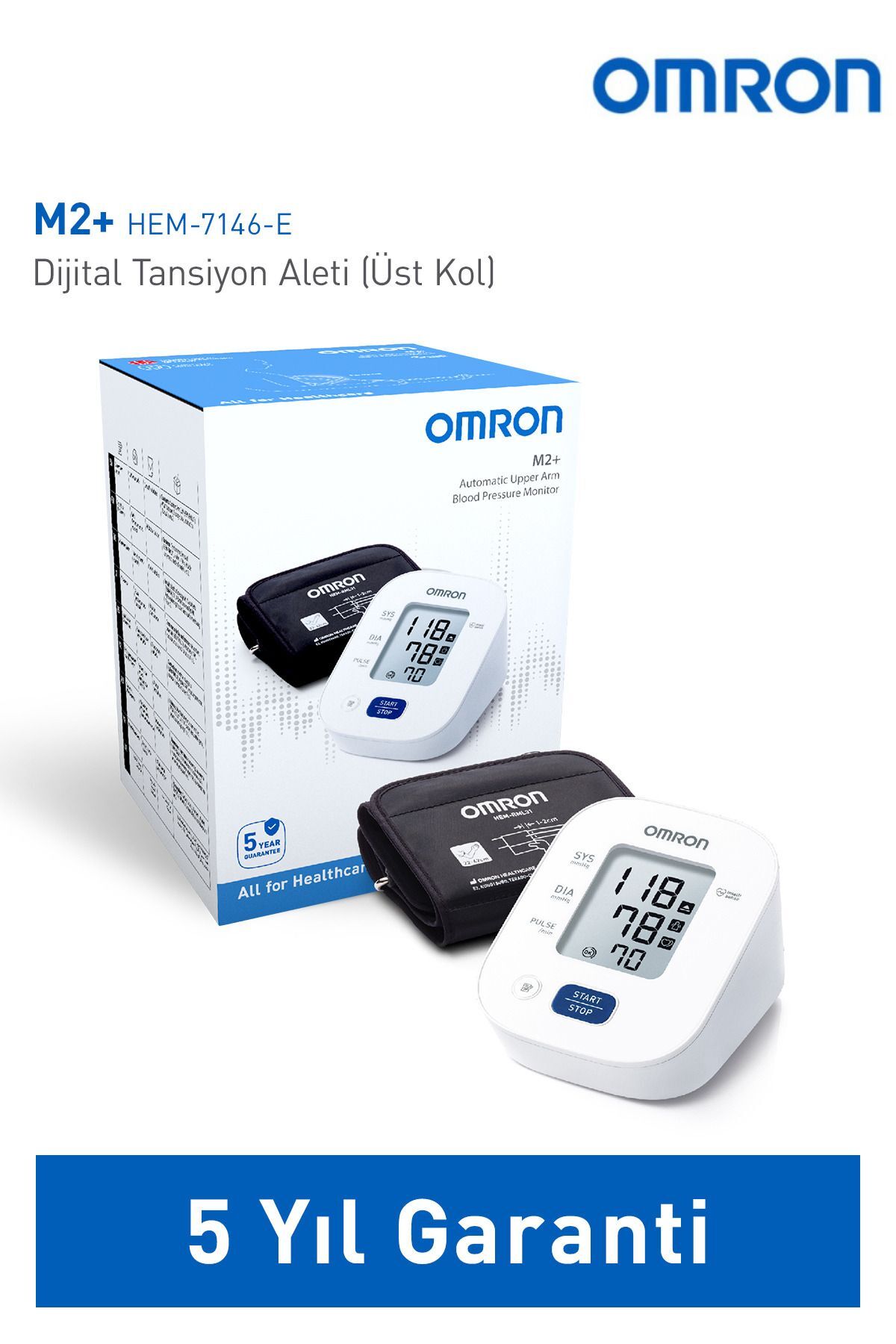 M2+ 30 Ölçüm Hafızalı Geniş Manşetli Üst Koldan Ölçer Dijital Tansiyon Aleti HEM-7146-E
