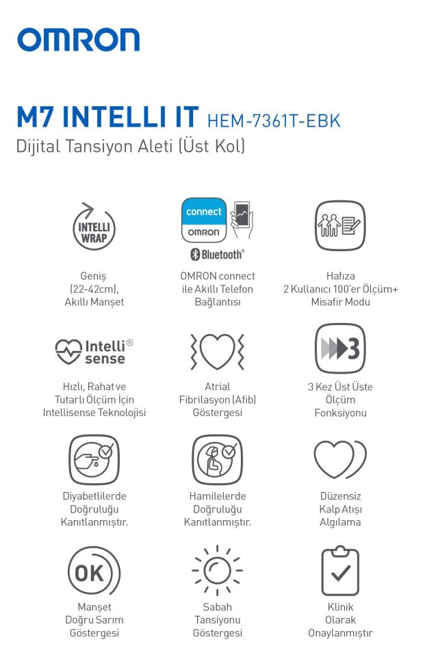 M7 Intelli 2 Kullanıcılı Akıllı Telefonlar Ile Uyumlu Akıllı Üst Koldan Ölçer Dijital Tansiyon Aleti