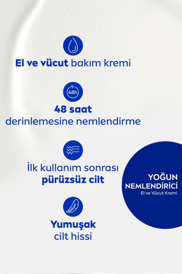 Yoğun Nemlendirici El Ve Vücut Bakım Kremi 400ml, 48 Saat Yoğun Nemlendirici, Kuru Cilt Tipleri