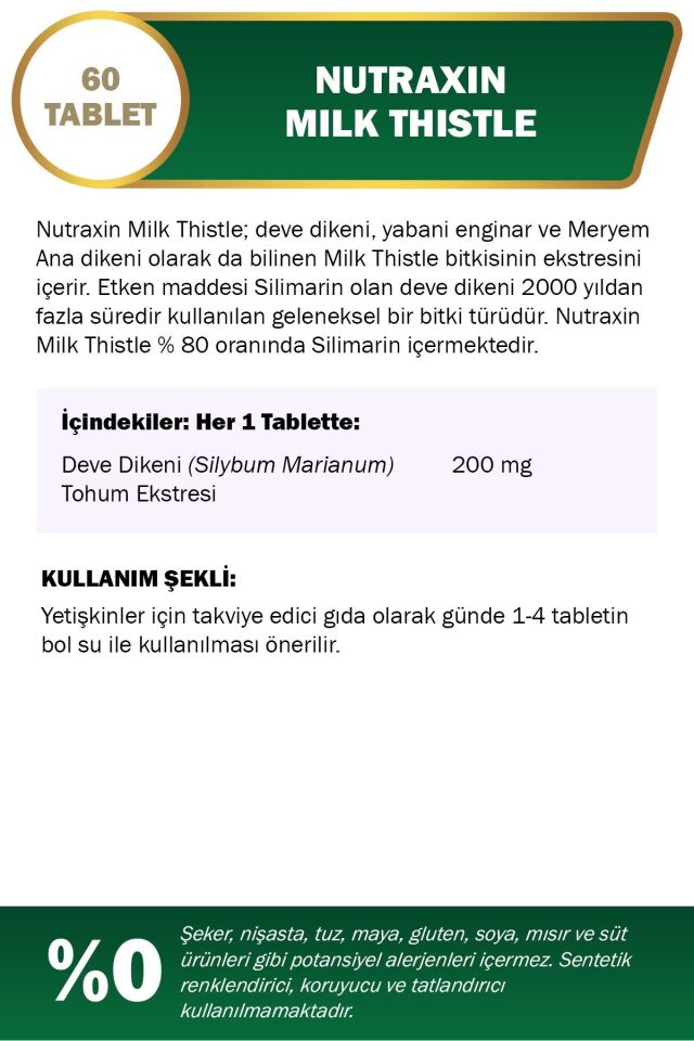 Herbal Milk Thistle(DEVE DİKENİ) 200mg Ekstresi Içeren Takviye Edici Gıda 60 Tablet