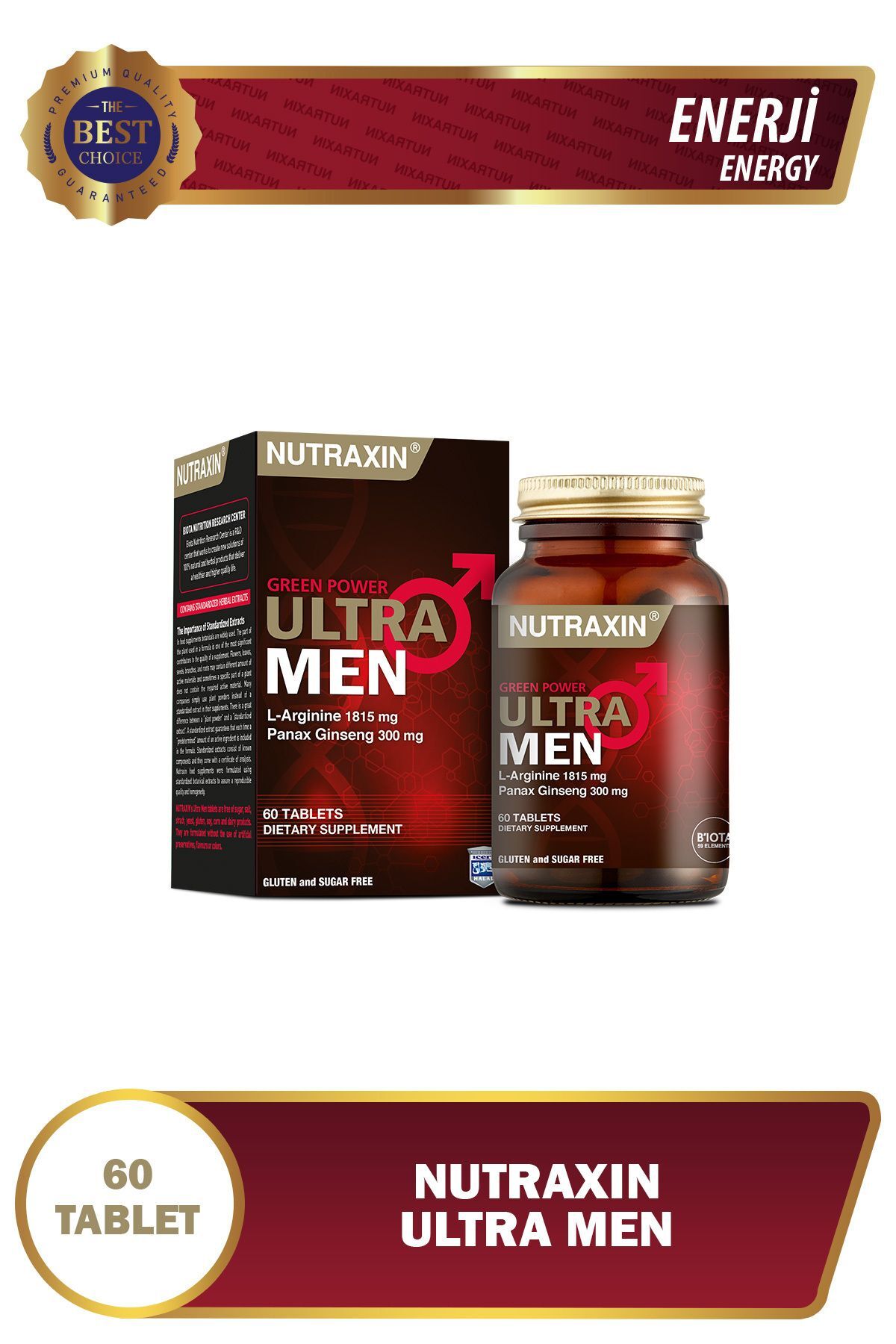 Ultra Men 60 Tablet - L-Arjinin, Ginseng, Zencefil, Demir dikeni, Tarçın
