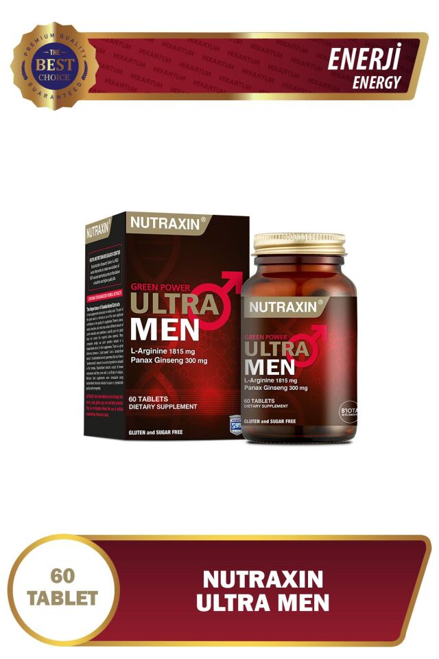 Ultra Men 60 Tablet - L-Arjinin, Ginseng, Zencefil, Demir dikeni, Tarçın