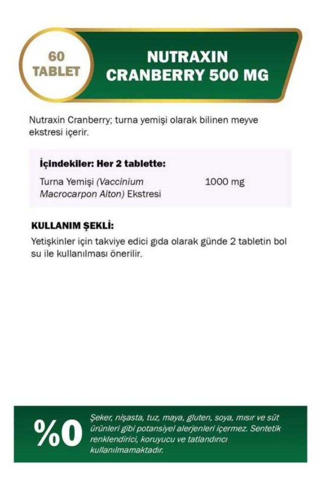 Cranberry - Turna Yemişi 500 Mg 60 Tablet-