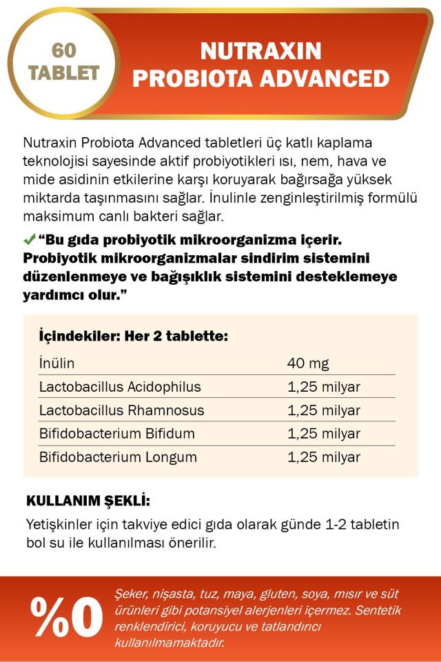 Probiota Advanced Probiyotik Kompleks Içeren Takviye Edici Gıda 60 Tablet