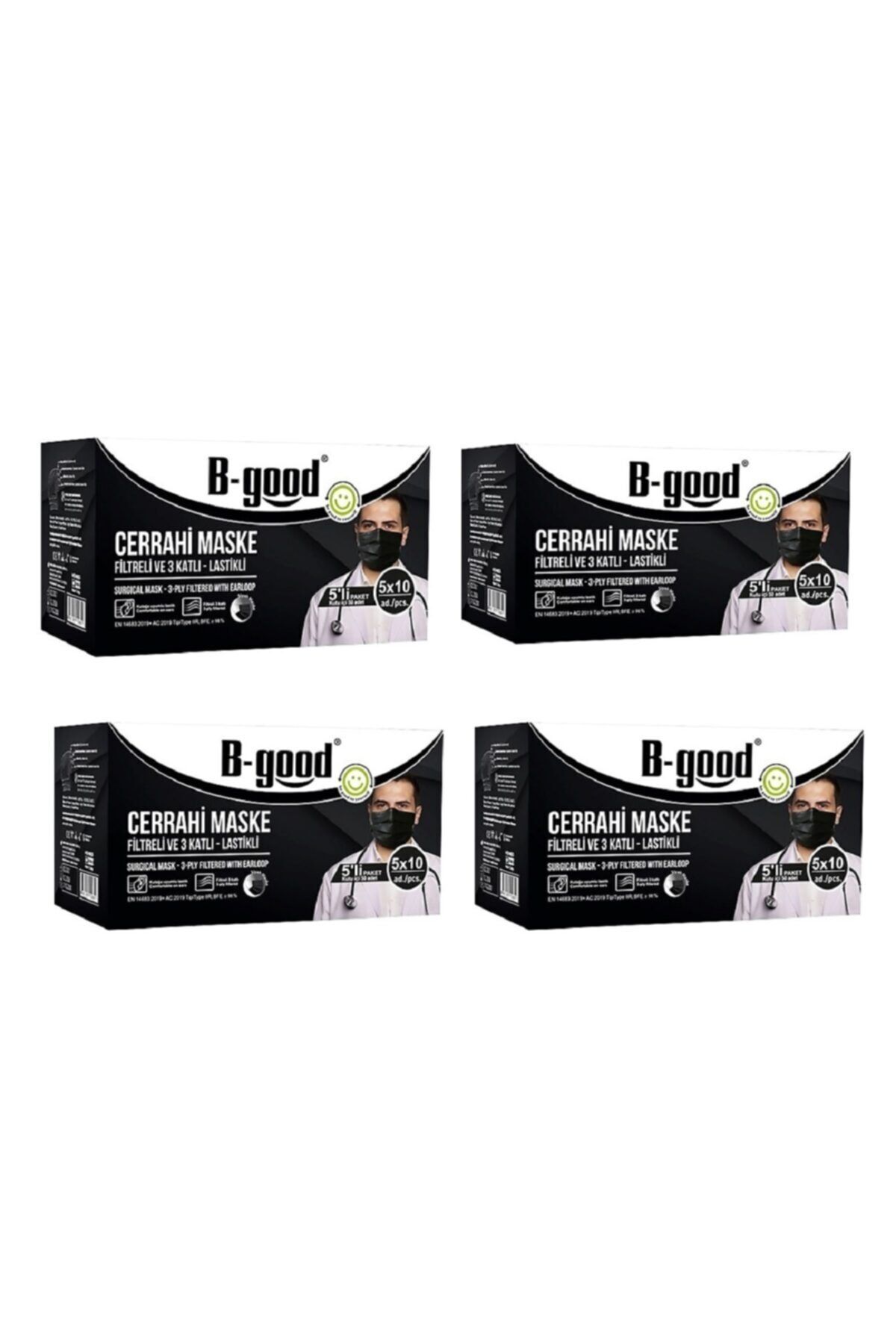 Siyah Maske 5 li Paket 4 Kutu   200 Adet