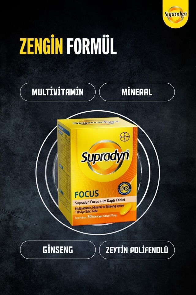 Focus 30 Film Kaplı Tablet| Zeytin Polifenolü, Ginseng, Multivitamin Ve Mineral Içeren Takv