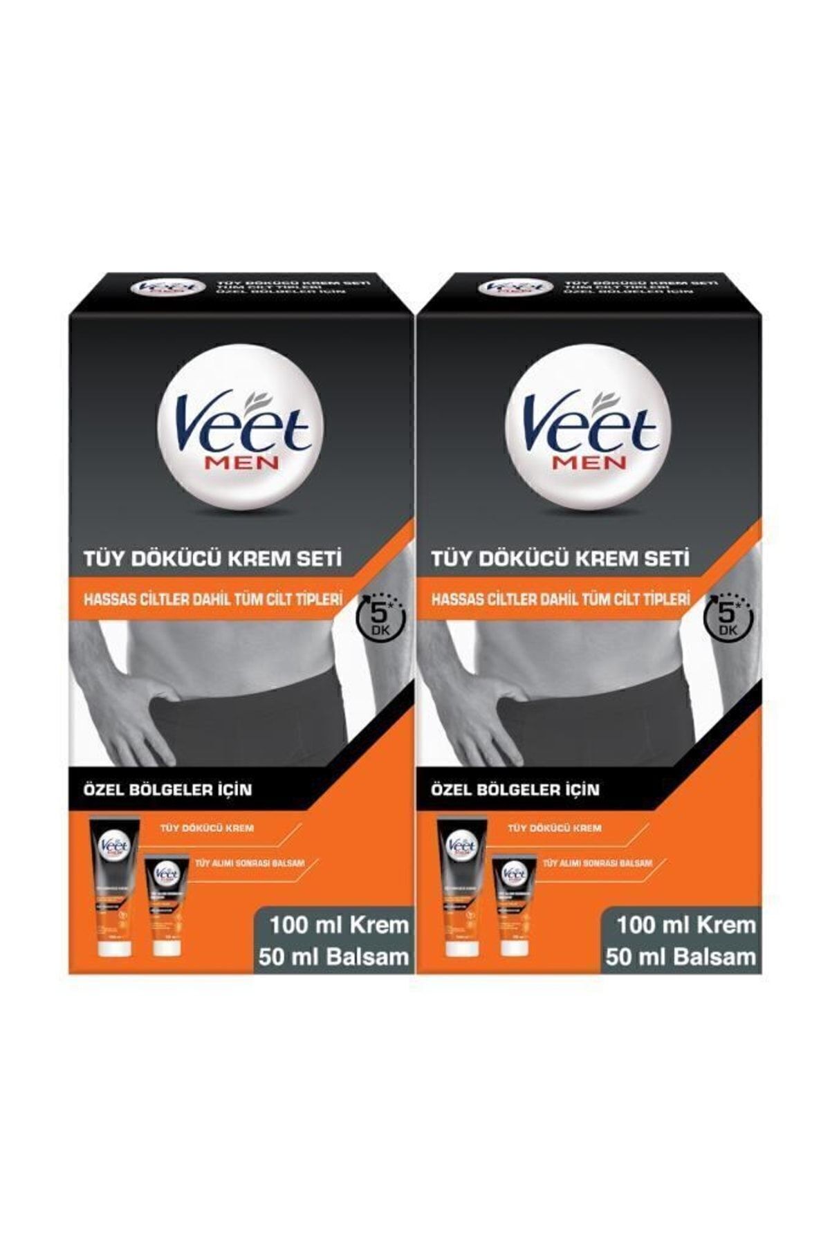 Men Erkek Özel Bölgeler İçin Tüy Dökücü Krem Seti Tüm Cilt Tipleri İçin 100 + 50 ml X2 Adet